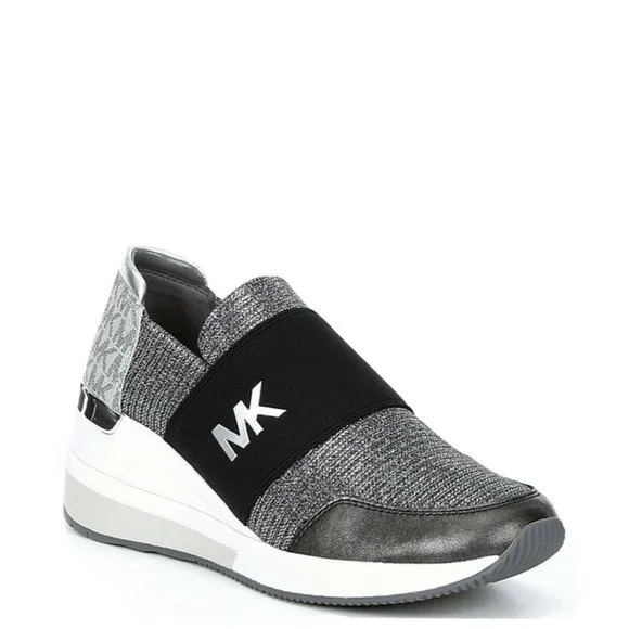 MICHAEL KORS Women's Felix Trainer Mesh Logo Sneakers Anthracite Silver - Picture 1 of 6